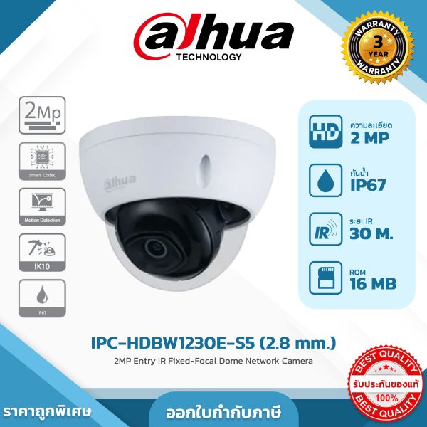 Network Cameras รุ่น DH-IPC-HDBW1230E-S5 2MP IR Mini-Dome Network Camera