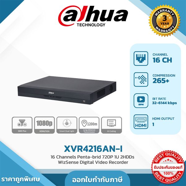 HDCVI-Recorders รุ่น DH-XVR4216AN-I 16CH Penta-brid 1080N/720P 1U 2HDDs WizSense Digital Video Recorder